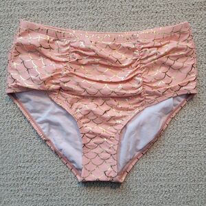 amazon peach rose gold mermaid high waisted ruched swim suit bottoms